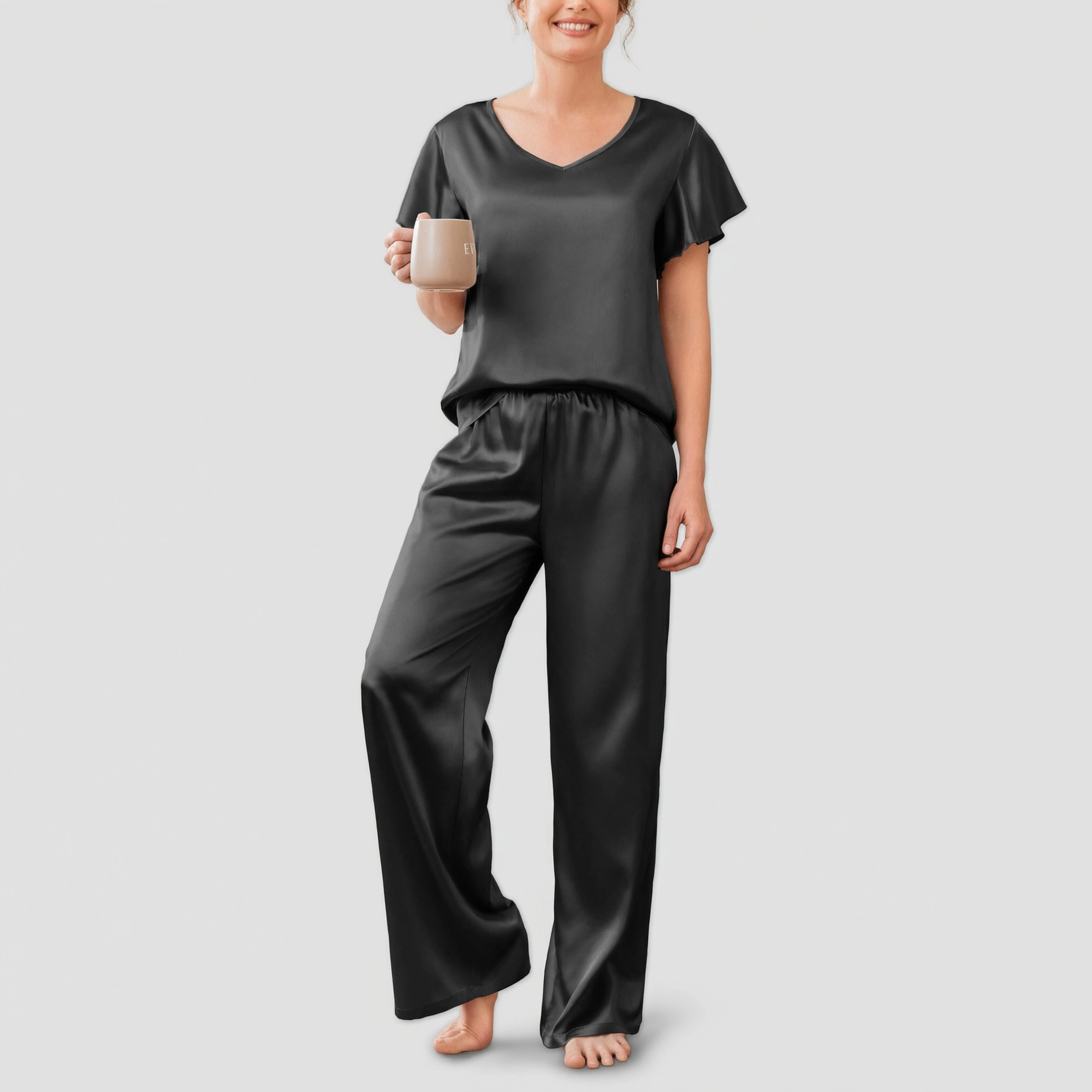 Ekouaer Women's Satin Silky Pajama Set 2 Piece Short Sleeve Shirt with Long Pants Pjs Sets Soft PJ