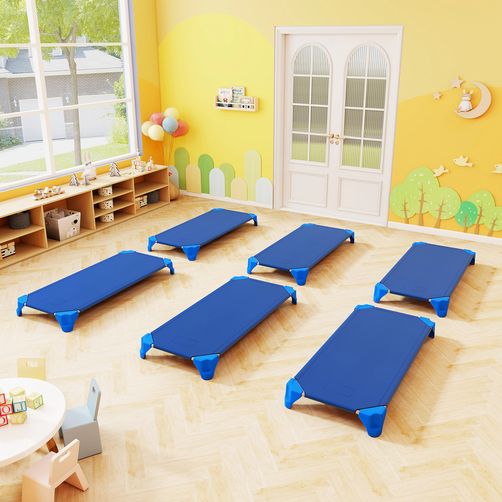 SUGIFT 6-Pack Blue Stackable Daycare Cots, 52 x 23.5 in, Portable Toddler Nap Beds