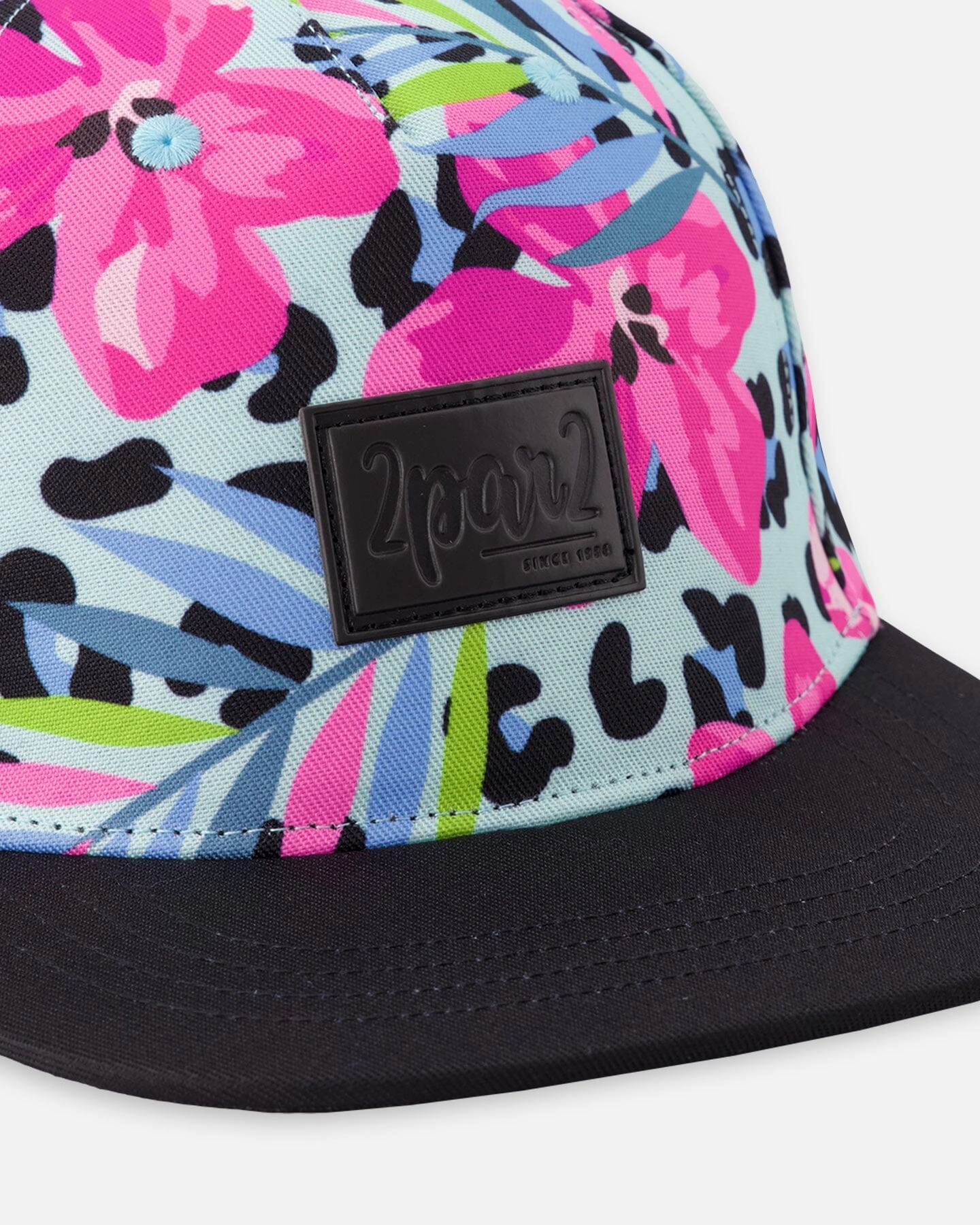Deux par Deux Girls Cap Floral and Leopard Print
