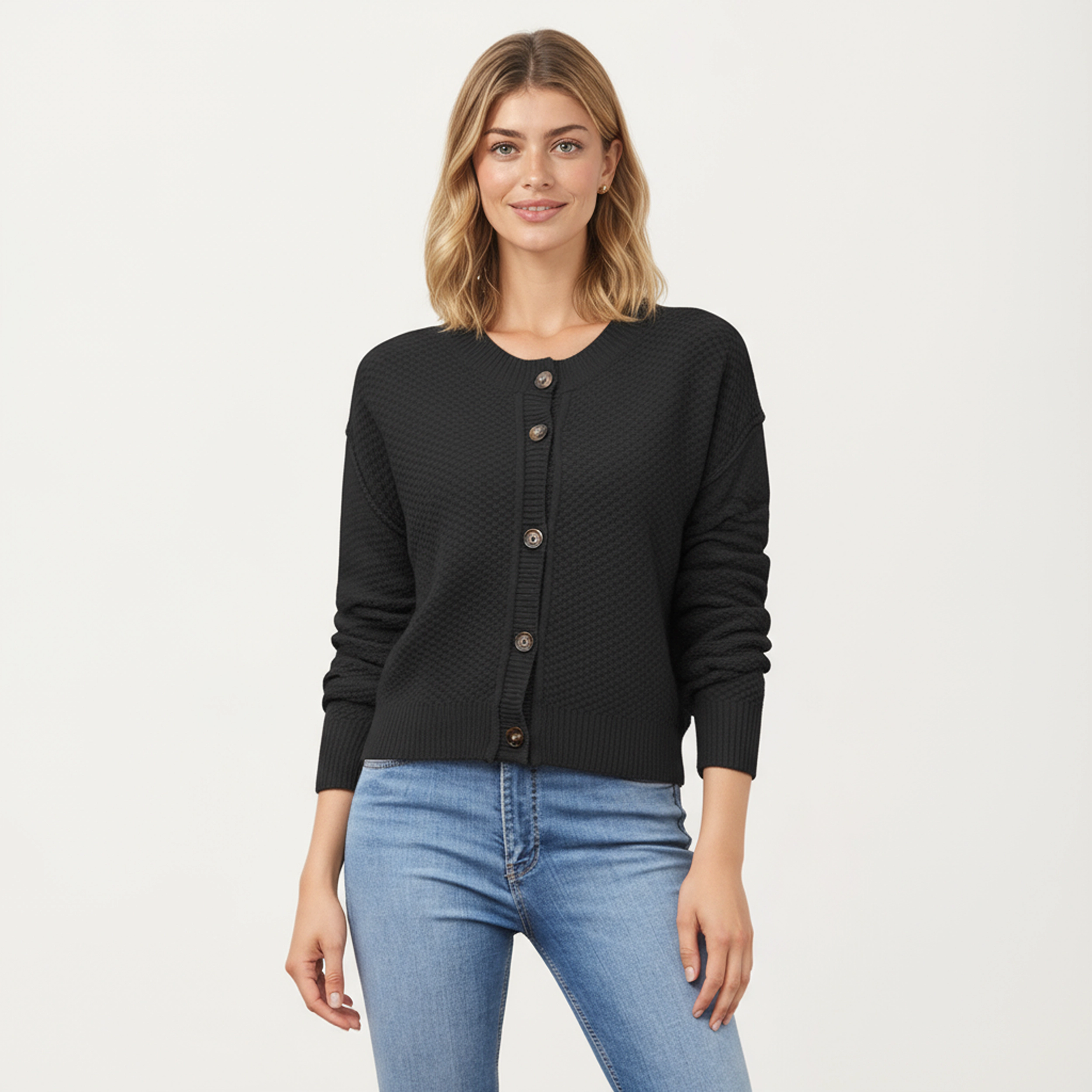 Anna-Kaci Women's Button Front Knit Fashion Cardigan with Long Sleeves and Ribbed Cuffs