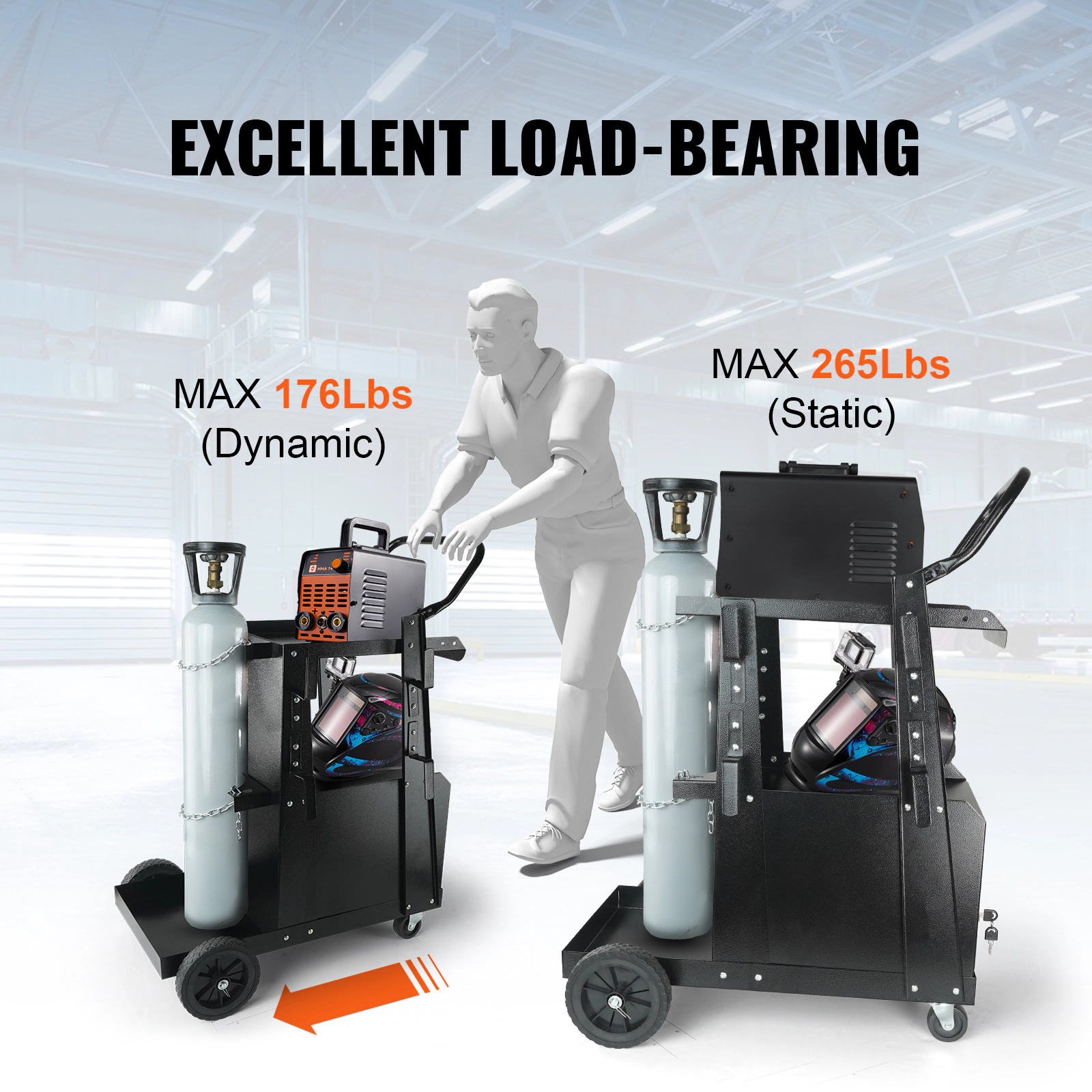 HONGGE 2-Tier Welding Cart with Lockable Cabinet, 265 lbs Capacity, Gas Cylinder Storage for MIG TIG Welders