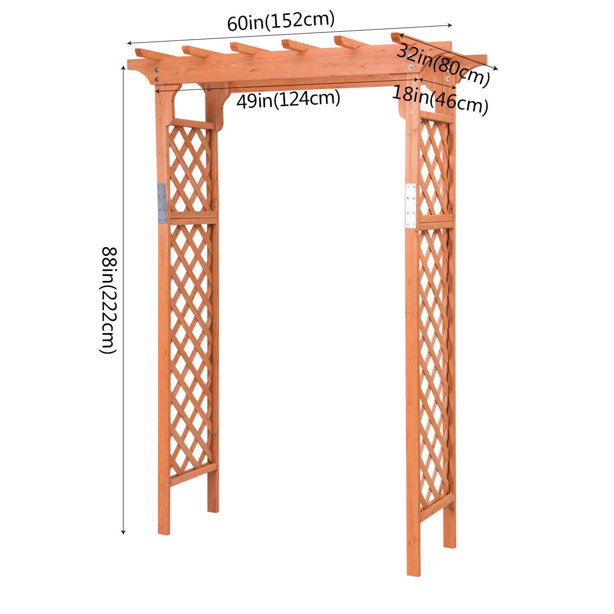 SUGIFT 7-Ft Natural Wooden Garden Arbor Pergola with Rhombus Lattice Side Panels 49-in W 32-in D 88-in H