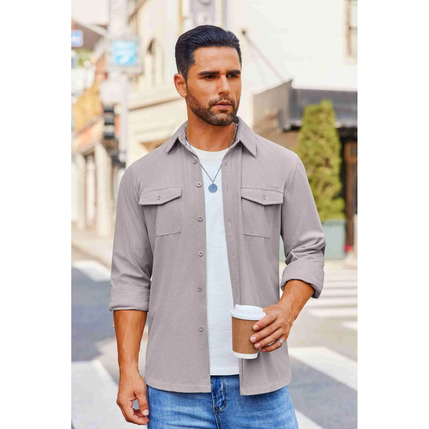 COOFANDY Mens Solid Short Sleeve Polo Shirts Button Placket Collared Casual Tees