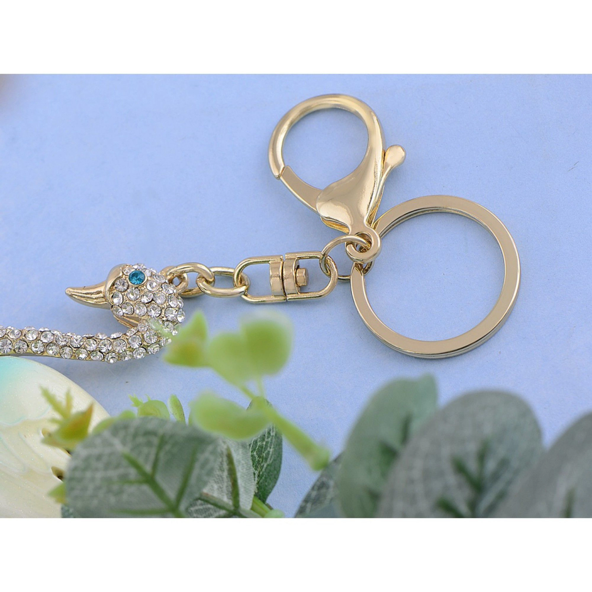 Alilang Women's Swan Keychain Charm with Crystal Pave Body and Sculpted Wing Accent