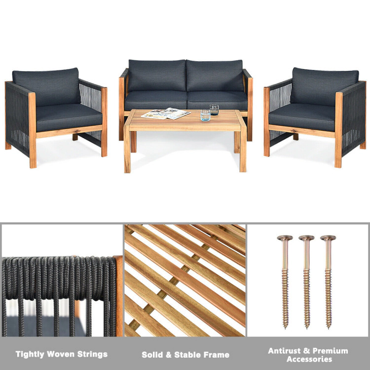 Hivvago 4 Pieces Acacia Wood Outdoor Patio Furniture Set With Cushions
