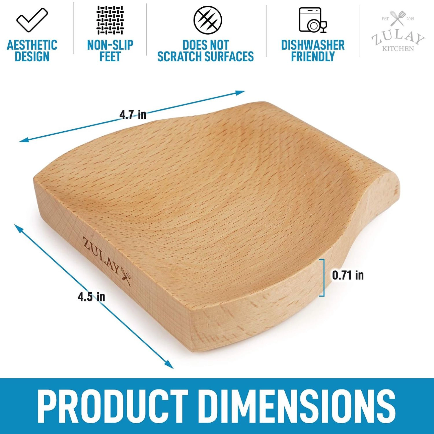Zulay Kitchen Wooden Spoon Rest for Stove Top Compact 4.5 Inch Artisanal Non-Slip Spatula Holder for Stovetop