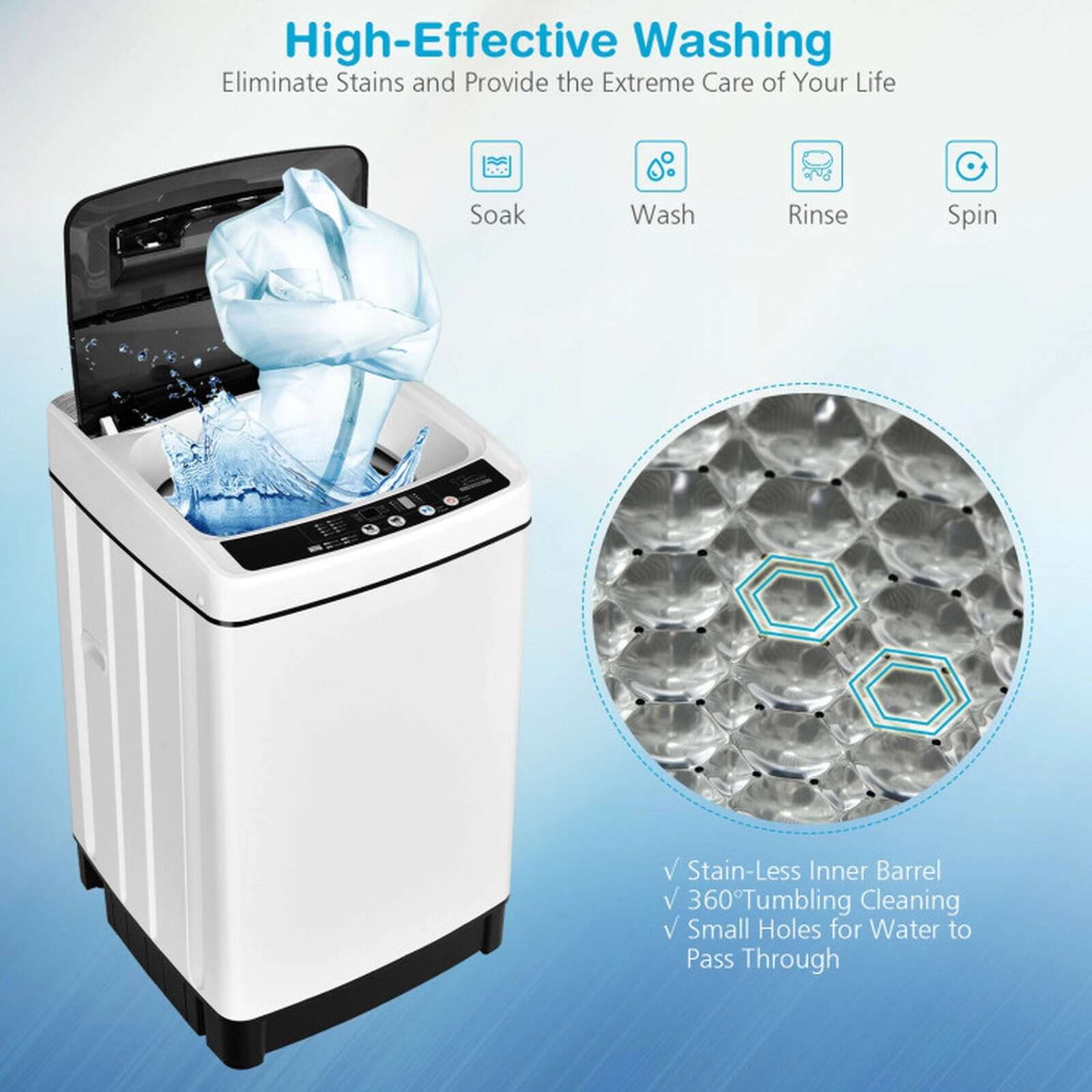 SUGIFT 1.5-cu ft 11-lb Full Automatic Washing Machine with 8 Programs 10 Water Levels and Child Lock