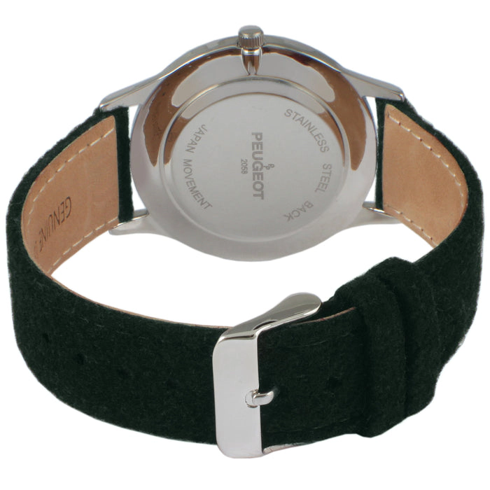 Peugeot Men's Round 40mm Steel Case with Green Wool/Leather Strap