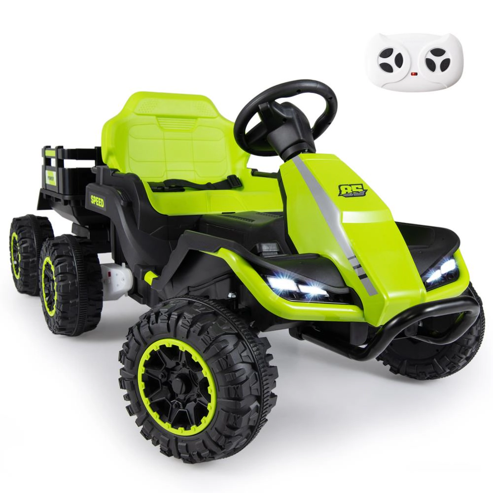 Hivvago 24V Ride on Tractor with Detachable Trailer and Music for Boys Girls