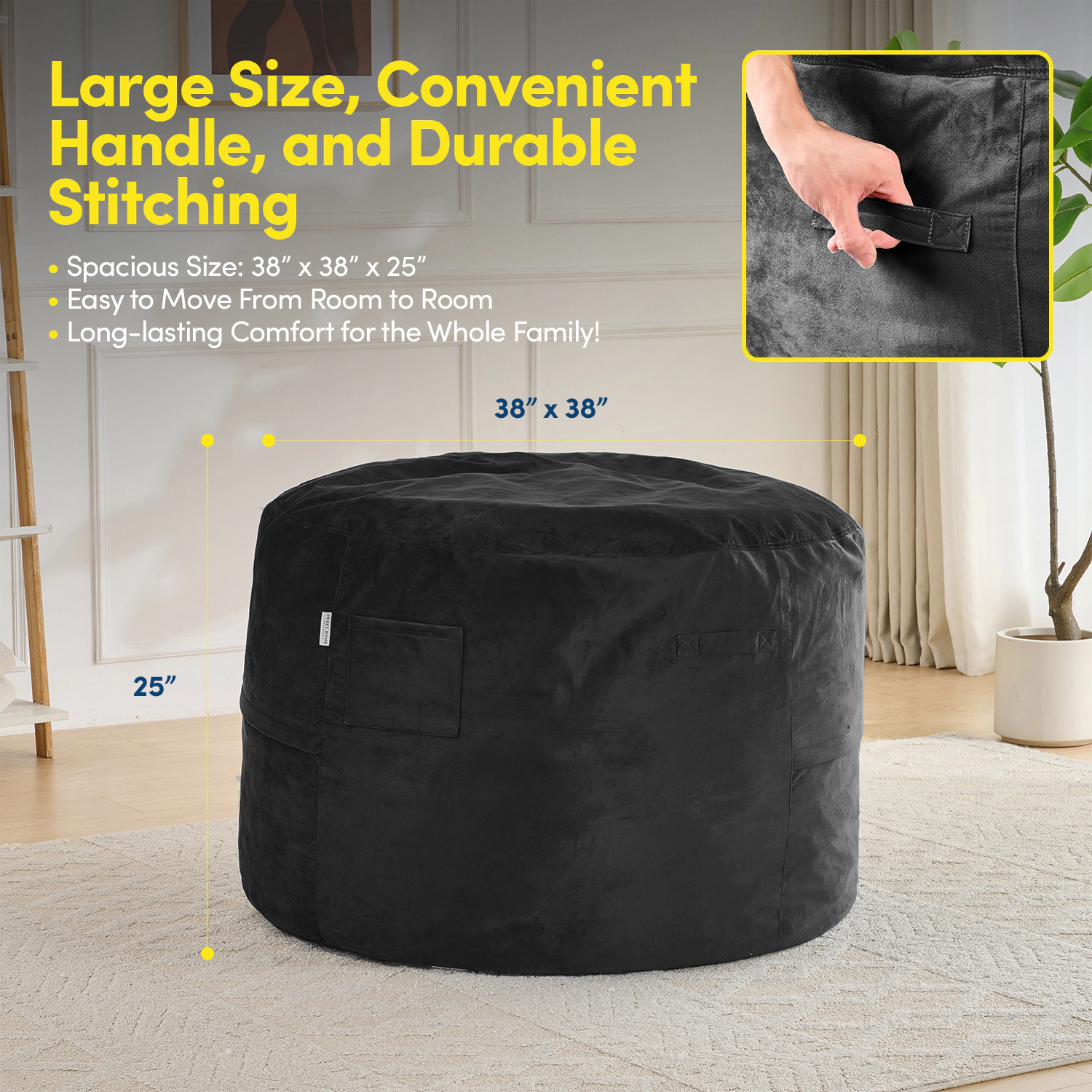Sweet Home Collection Adult Bean Bag with Handle 3FT