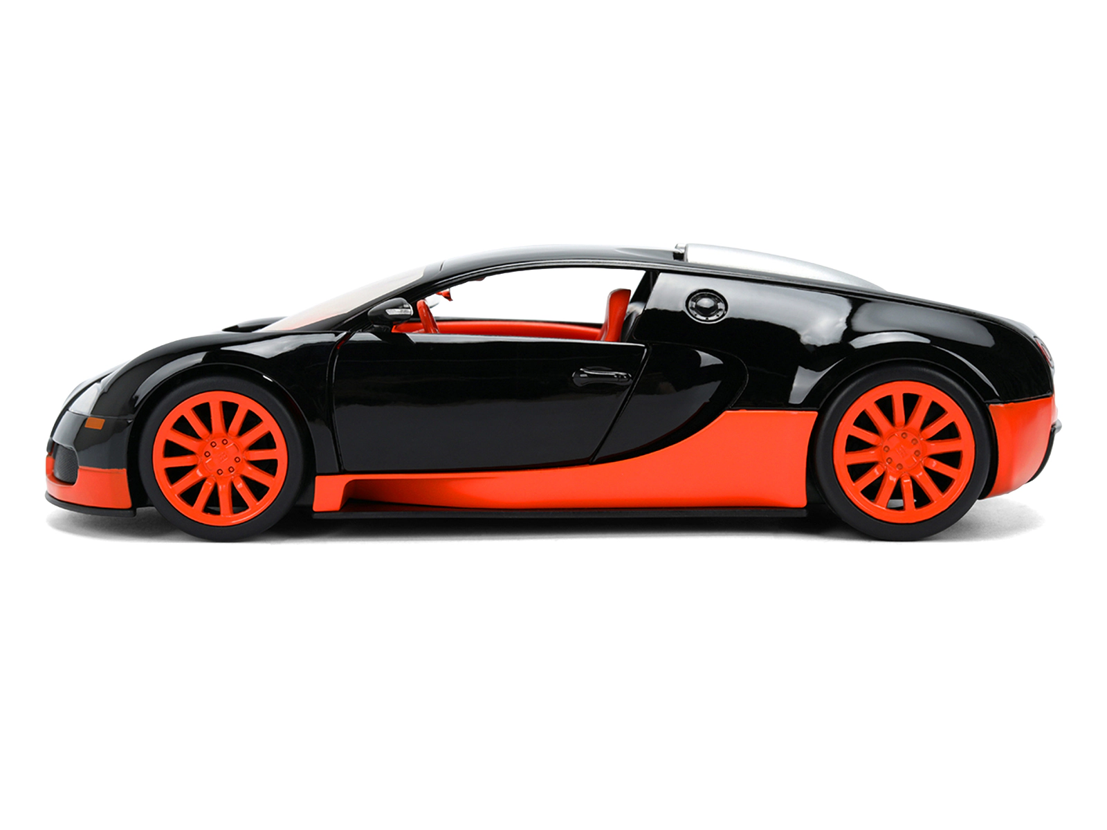 Jada 2011 Bugatti Veyron Black with Orange Accents and Orange Interior "Hyper-Spec" Series 1/24 Diecast Model