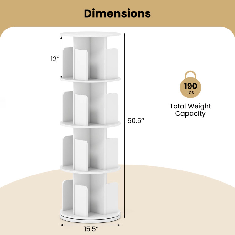 Hivvago 4-Tier Rotating Bookshelf 360° Display Rack with Dividers and Anti-falling Baffles