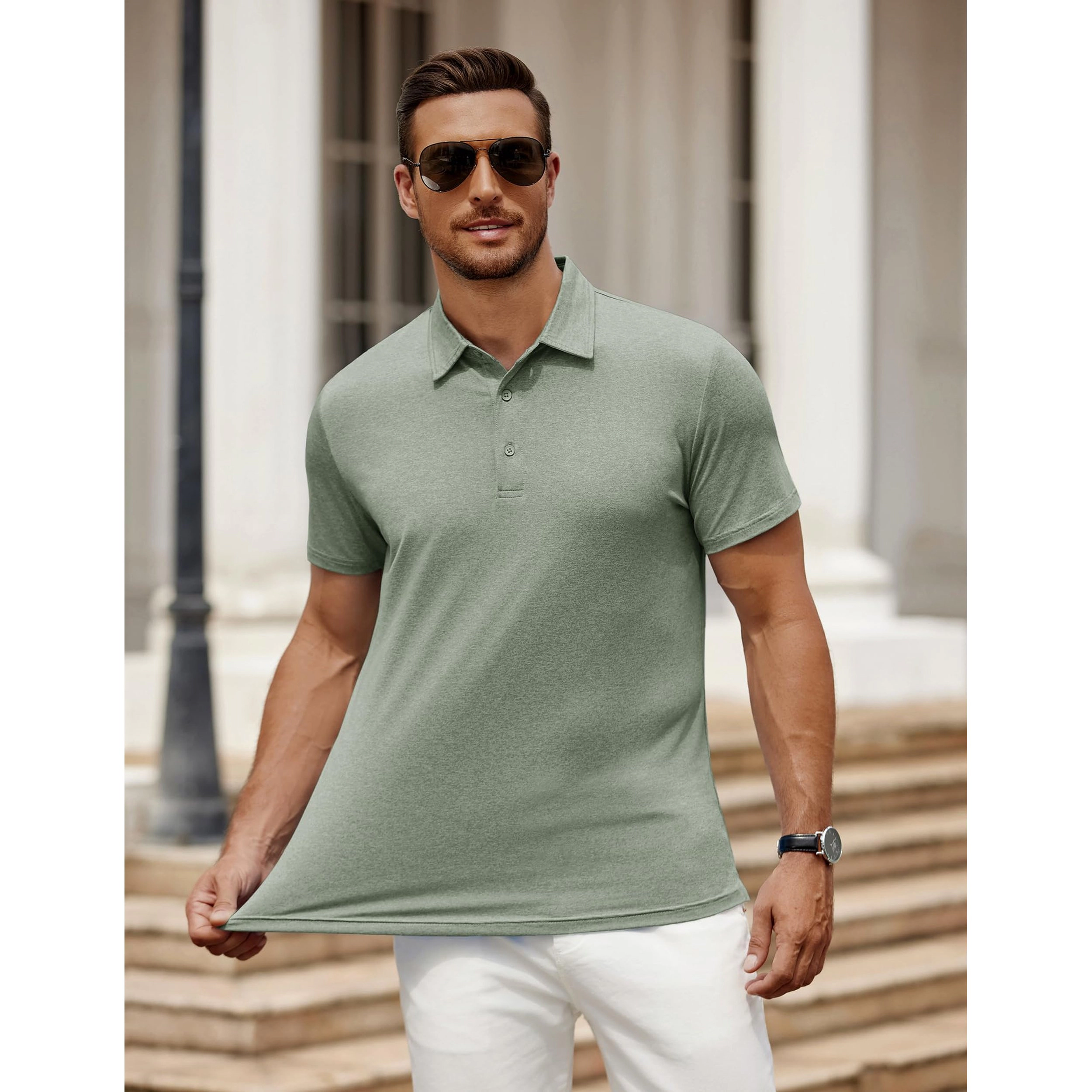 COOFANDY Men's Regular Fit Short Sleeve Collar Neck Polo Shirt