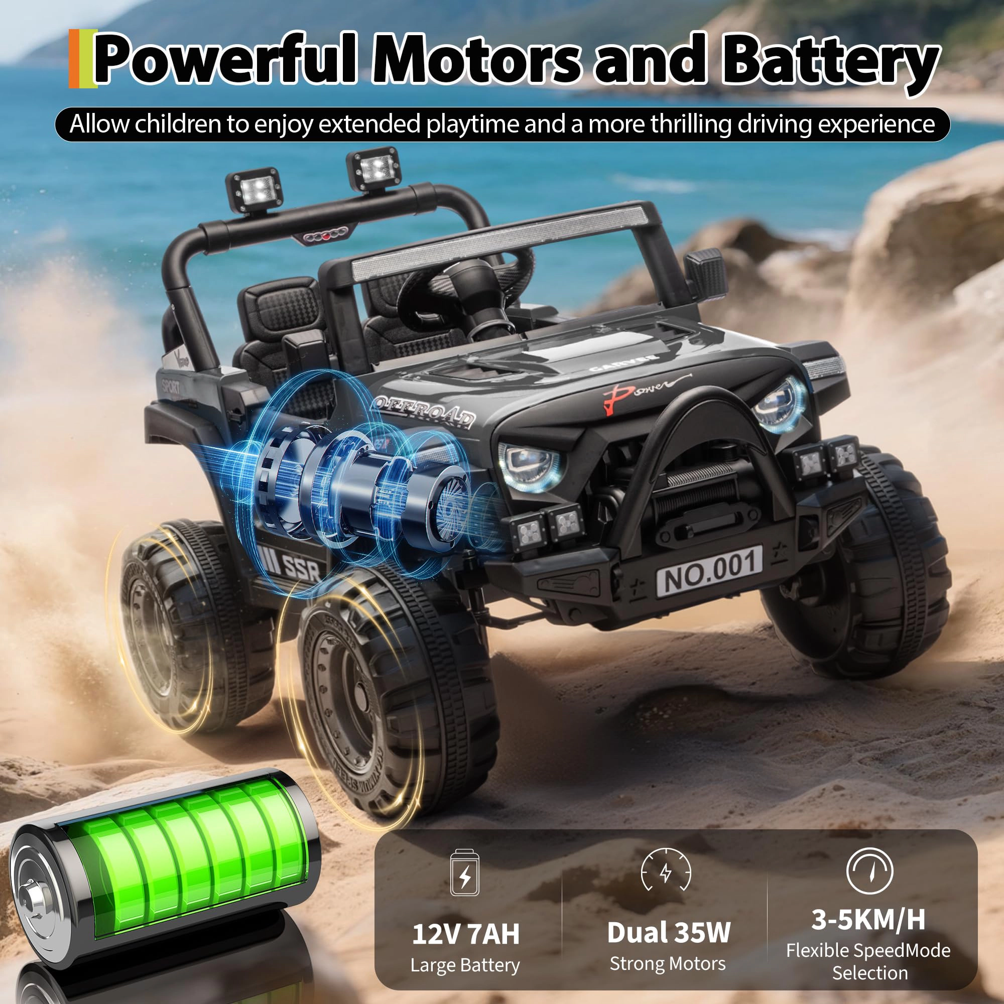 12V Kids Ride-On Truck Car, Battery Powered Vehicles with Remote, Music, LED Lights, Suspension