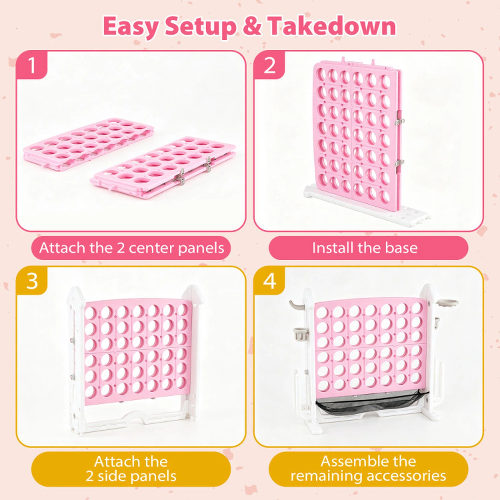 SUGIFT 4-in-1 Height Adjustable Row Connect Game with Mesh Net and Carrying Bag 32-in Tall Frame Pink