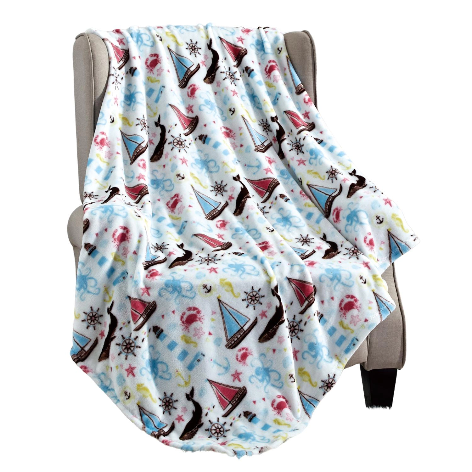 Plazatex Sea Life Plush Decorative All Season Plum Throw Blanket 50" x 60" Blue