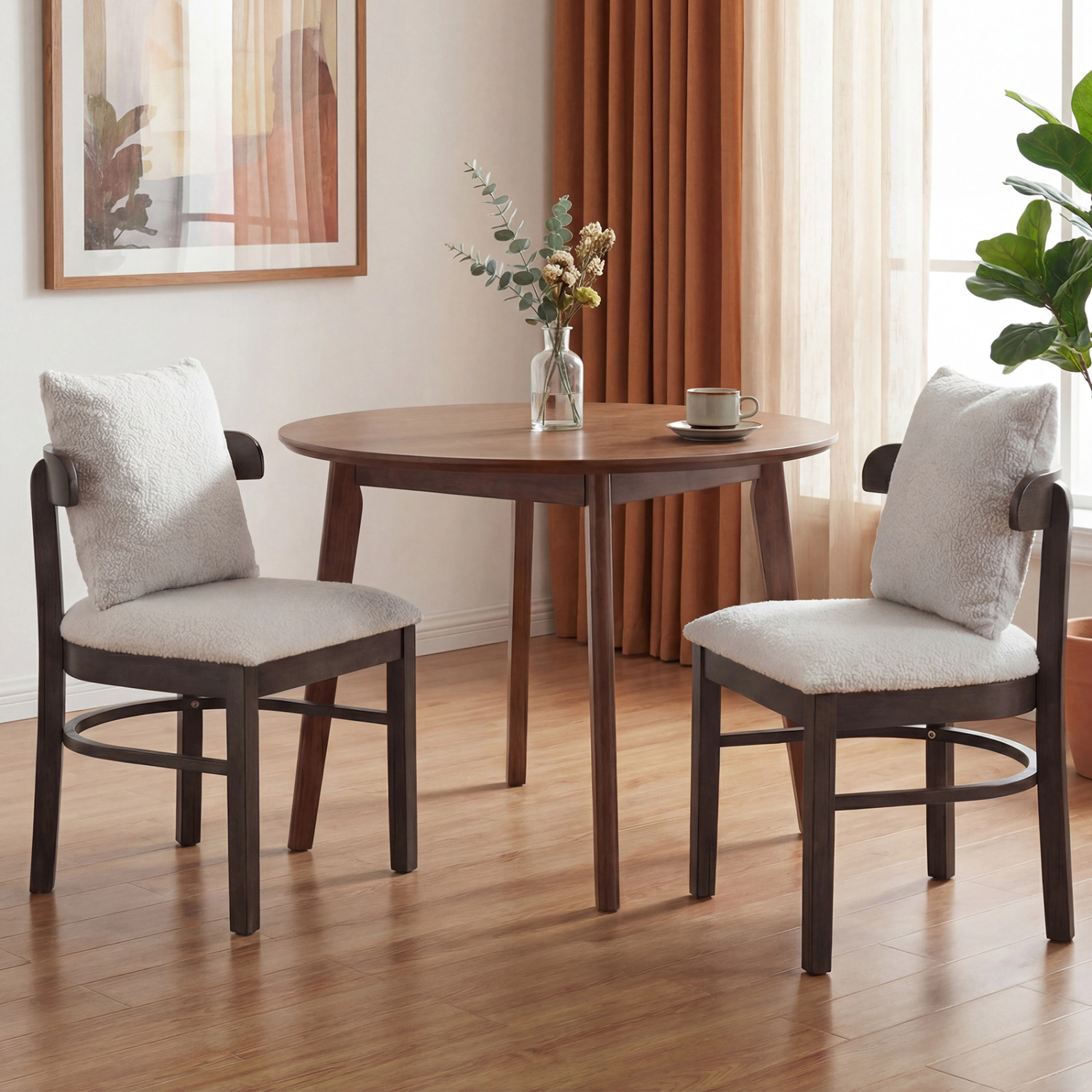LJG Fabric Upholstered Wood Dining Chairs Set of with Removable Pillow