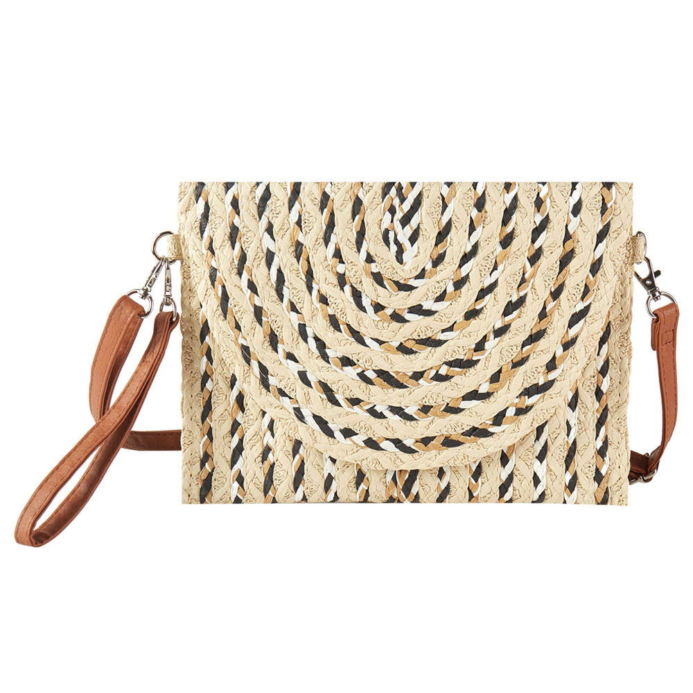 Fashnzfab Multi Color Straw Clutch / Crossbody Bag
