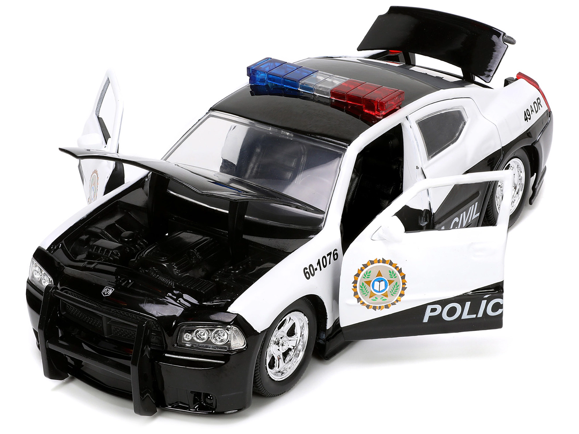 Jada 2006 Dodge Charger Police Black And White "Policia Civil" "Fast & Furious" Series 1/24 Diecast Model Car