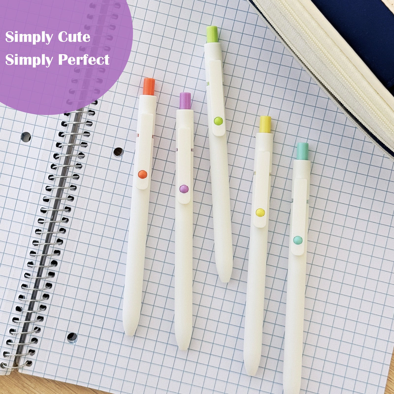 Wrapables Smooth Retractable Black Ink Gel Pens, 0.5mm Fine Point for Home and Office, Pastel, Set of 5
