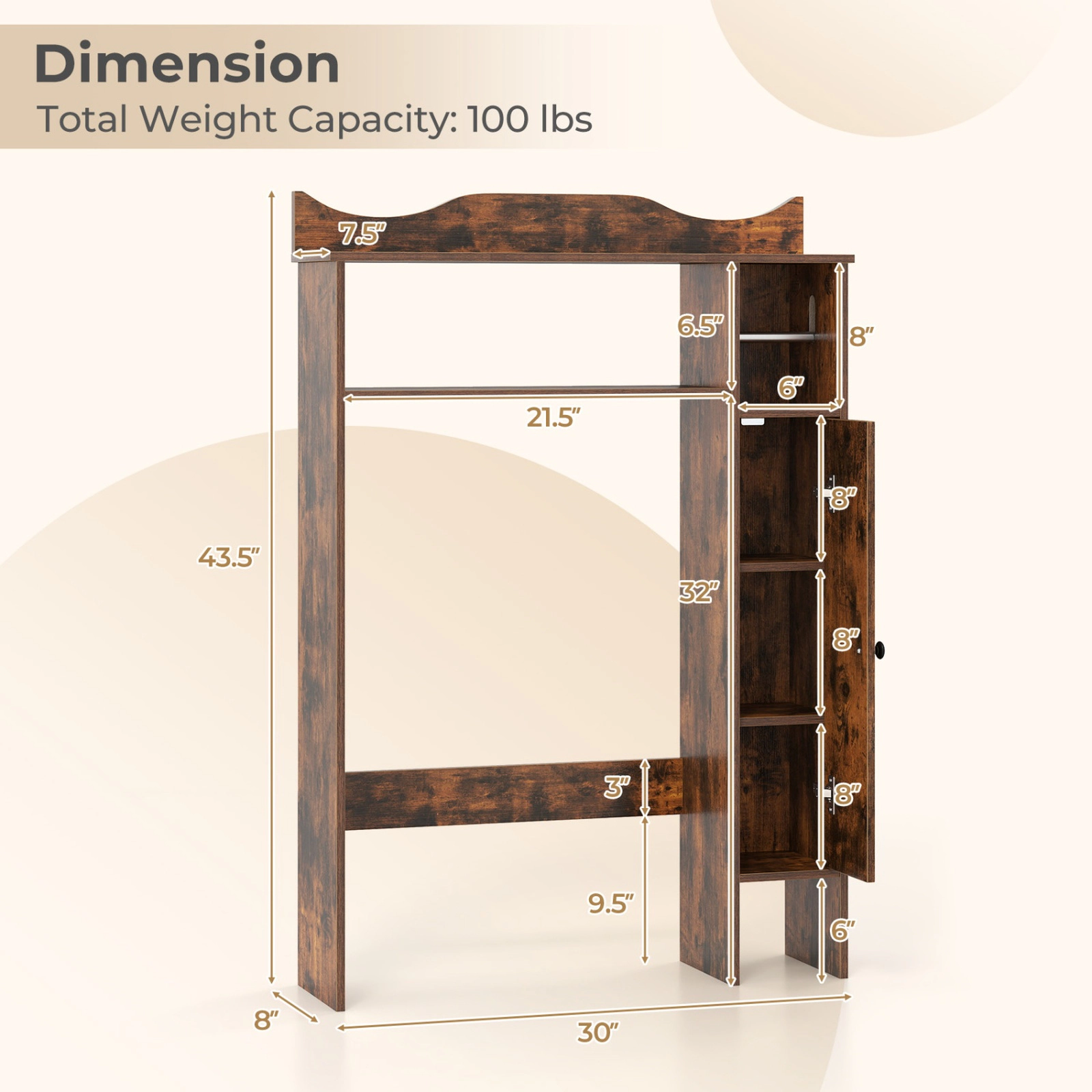 SUGIFT Over the Toilet Storage Cabinet Rustic Brown with Toilet Paper Holder
