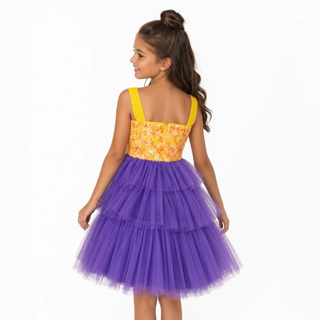 Faeella Girls Citrus Bloom Purple Sequin Tulle Birthday Dress
