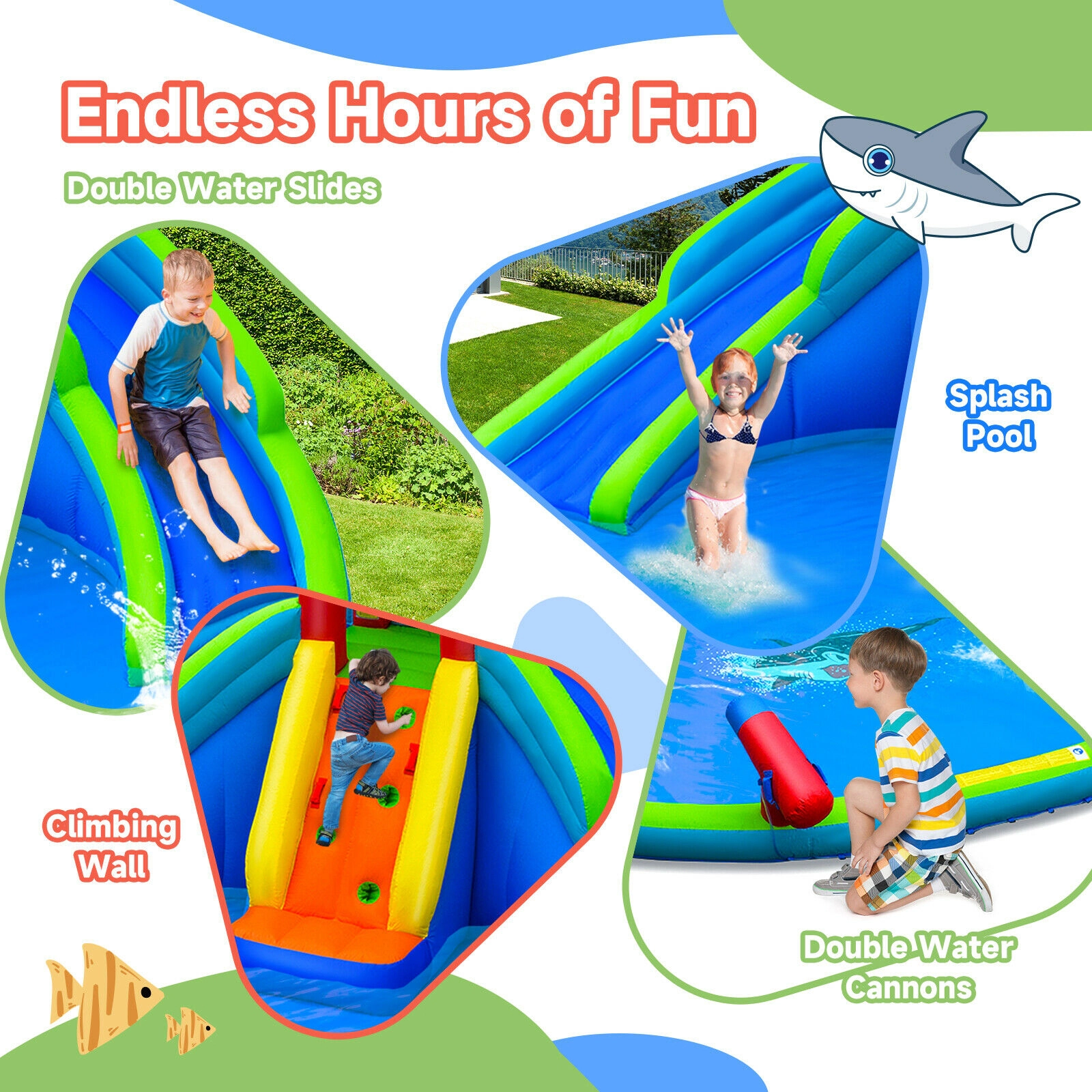 Hivvago Inflatable Waterslide Bounce House with Upgraded Handrail without Blower