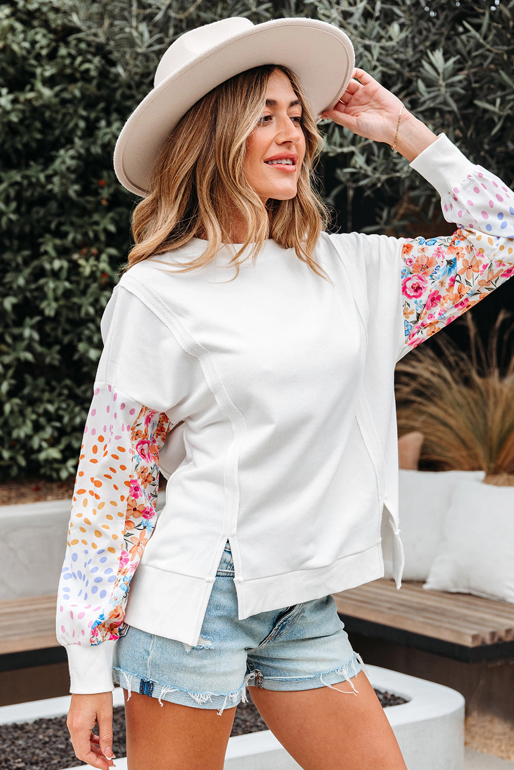 Threaded Pear Women's Raelynn Floral Patchwork Casual Sweatshirt