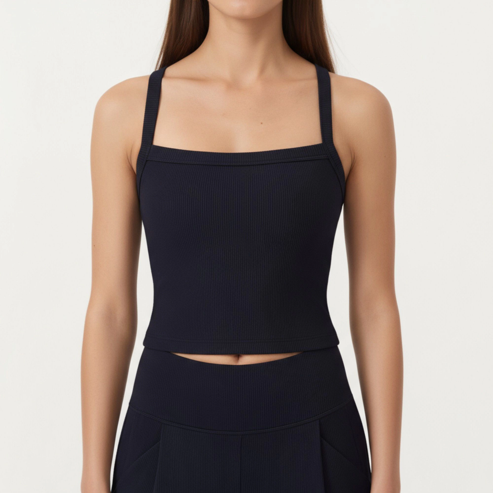 Anna-Kaci Women's Square Neck Ribbed Knit Cropped Tank Top with Wide Shoulder Straps