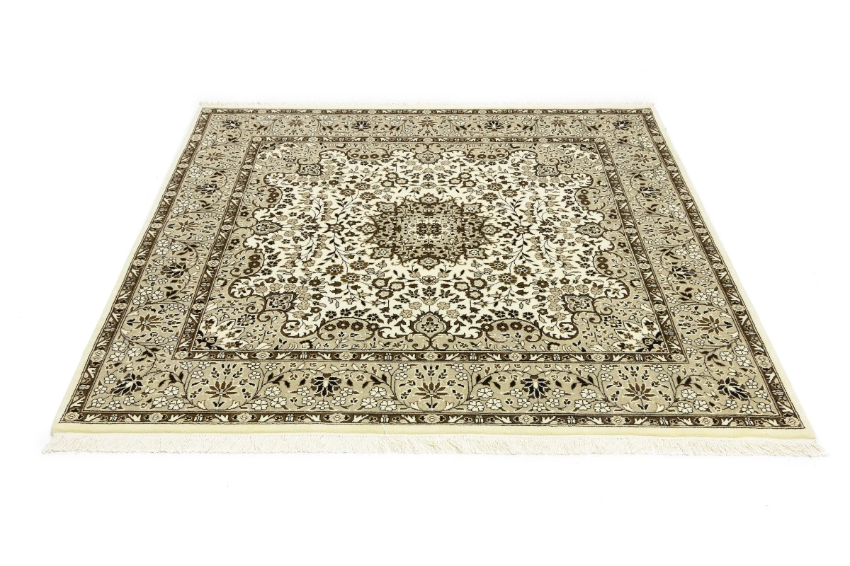 Magic Rugs 6'3 X 6'2 Hand Knotted Cream Floral Kirman Wool Square Rug