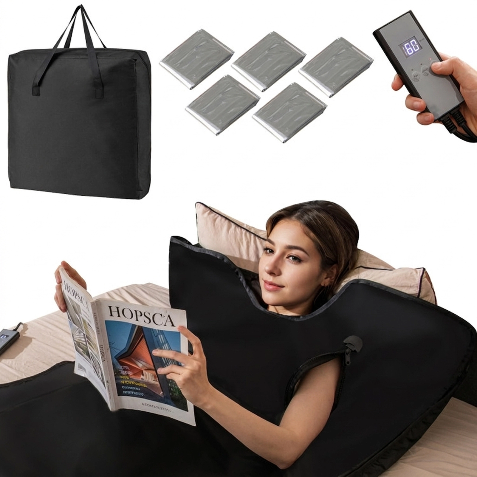 SUGIFT Black Portable Infrared Sauna Blanket with Arm Holes and Carrying Bag 6-ft W 3-ft D 16 Heat Settings
