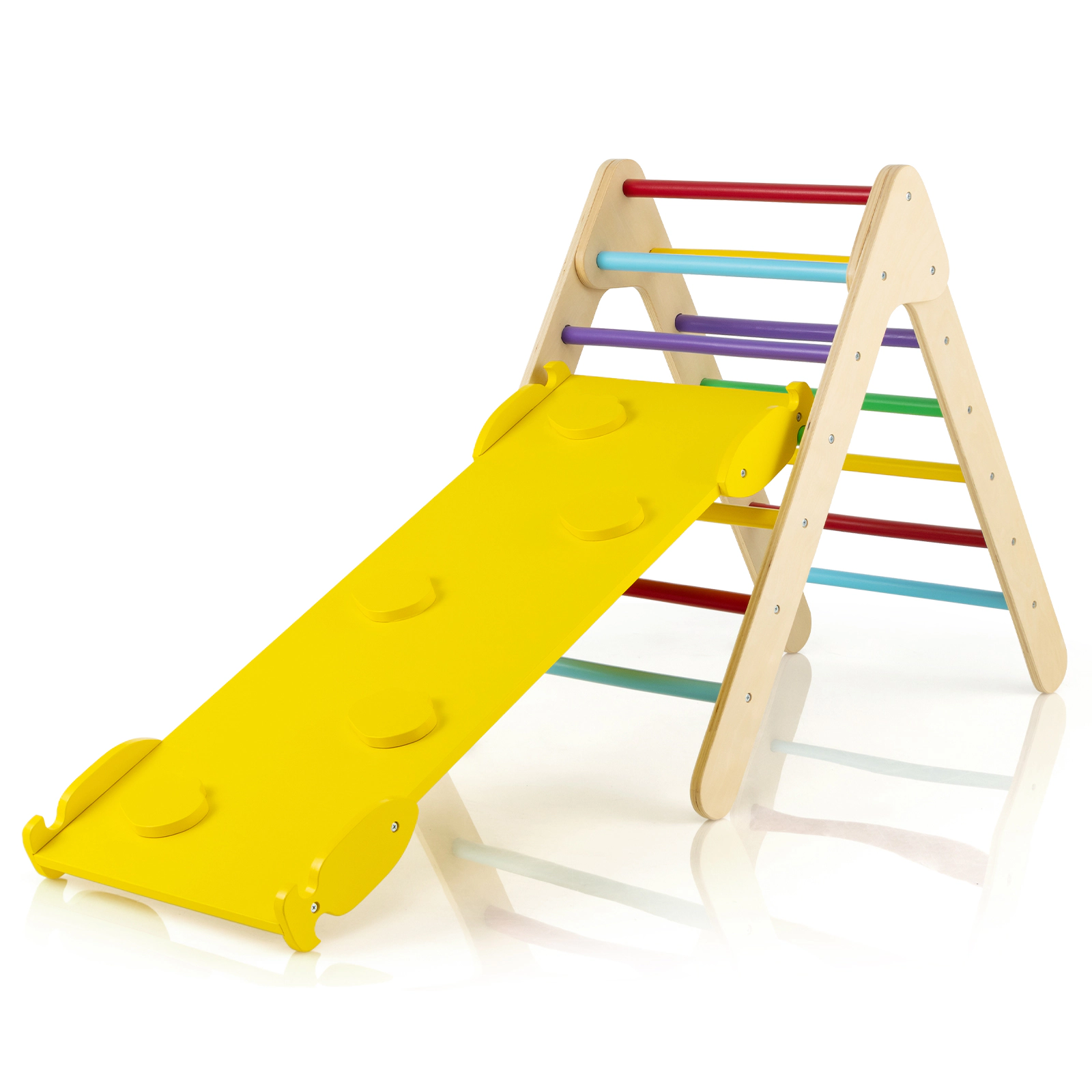 SUGIFT 3-in-1 Wooden Climbing Triangle Set with Reversible Ramp 110-lb Capacity Ages 1+ Multicolor/Natural