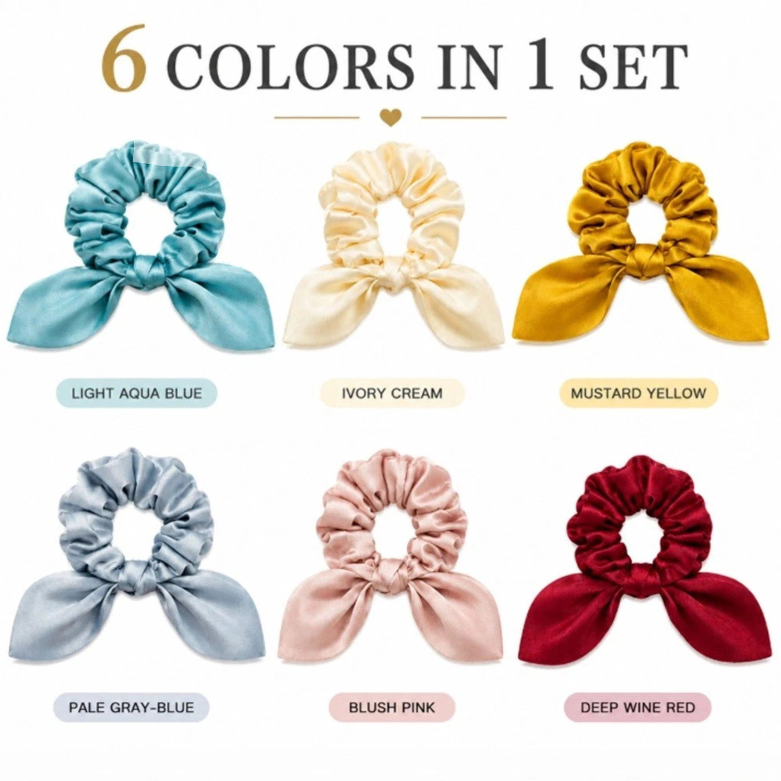 Home Collection Women Pack of 6 Satin Bow Scarf Scrunchies Soft Elastic Hair Ties