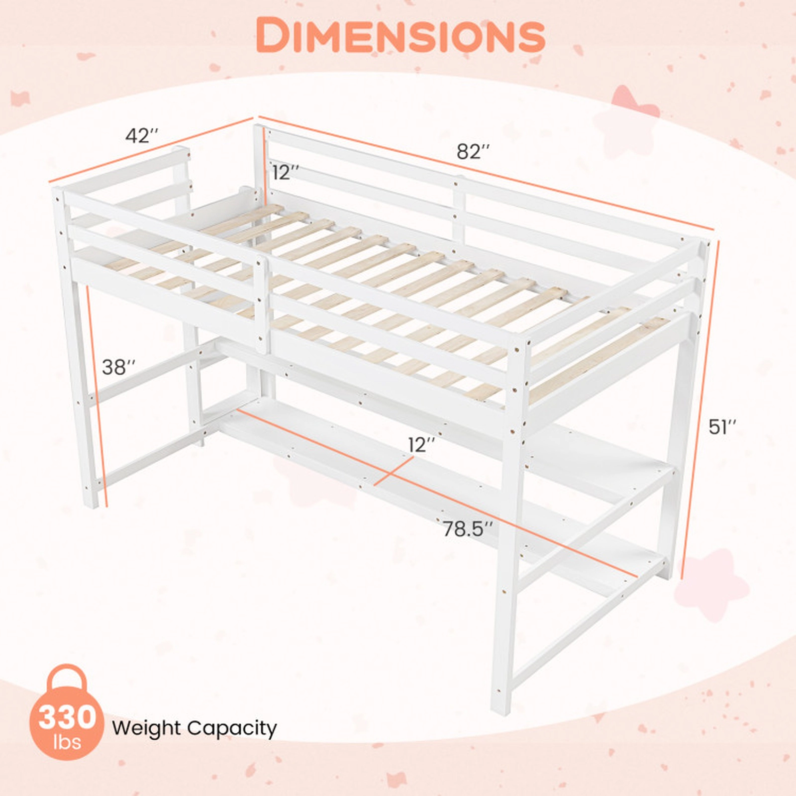 SUGIFT White 2 Storage Shelves Full-Length Guardrails and Ladder Twin Kids Loft Bed