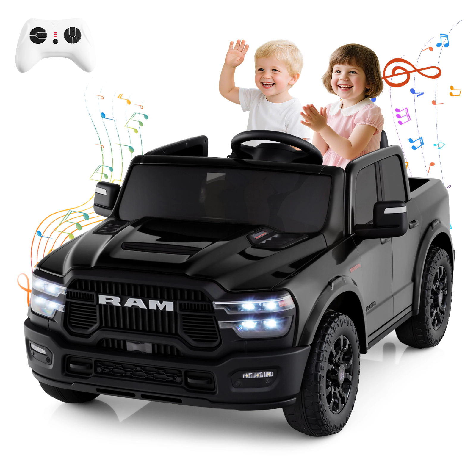 LJG 2 Seater 24V Ride on Toy for Big Kids Licensed Ram Truck with Remote and Music