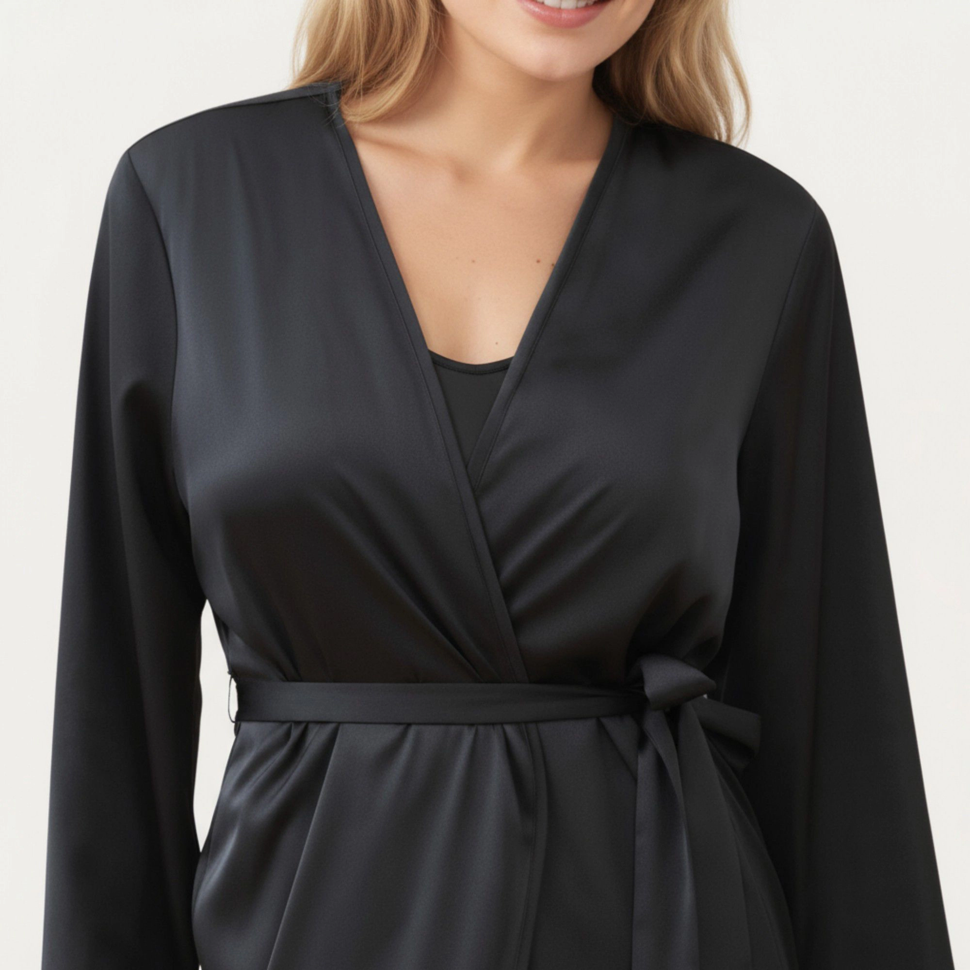 Anna-Kaci Women's 2-Piece Satin V-Neck Slip Dress with Flowing Long Robe