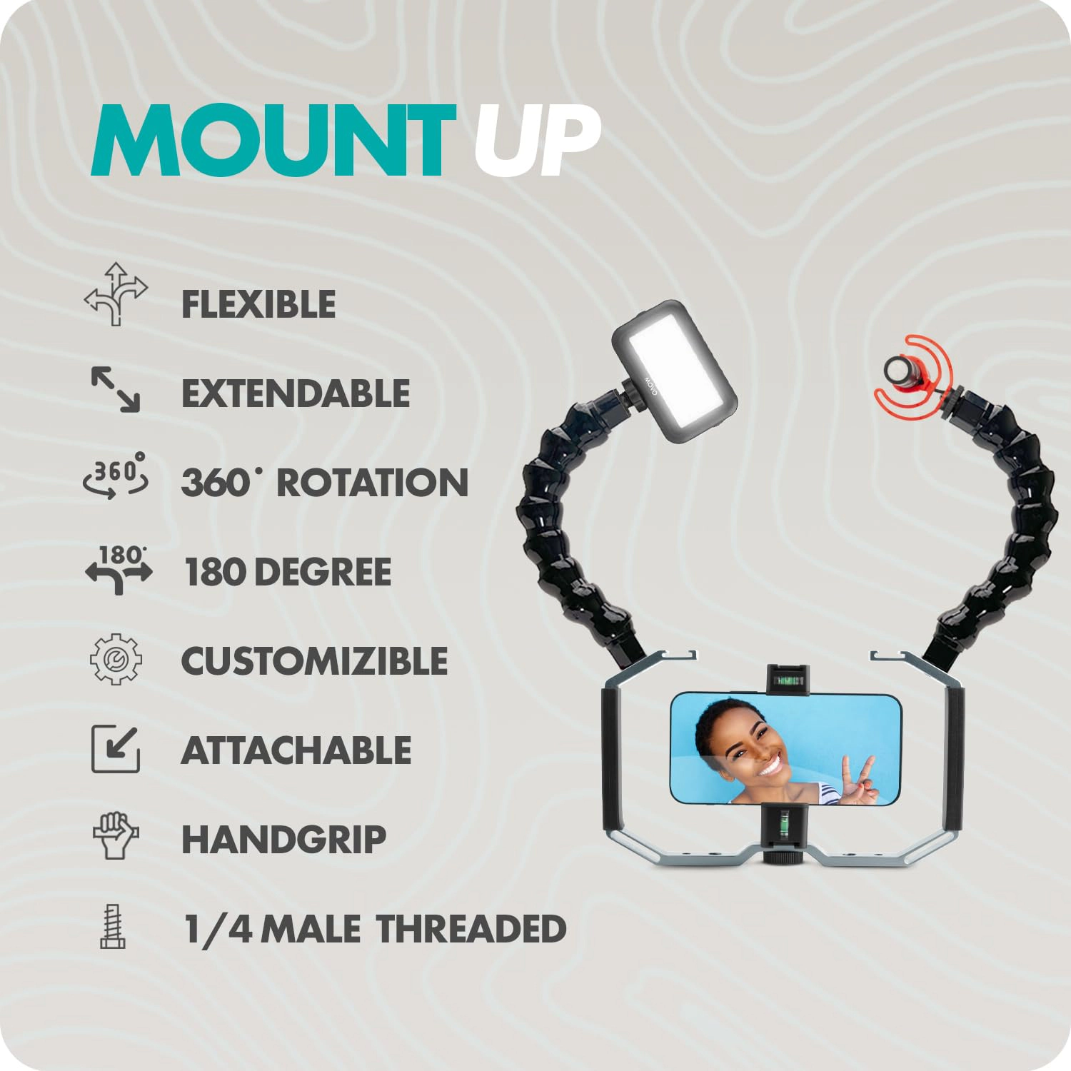 Movo UWA-8 Articulating Camera Rig Extension Mount - Flexible Extension Arm with Dual 1/4" Mounting Screws for Camer