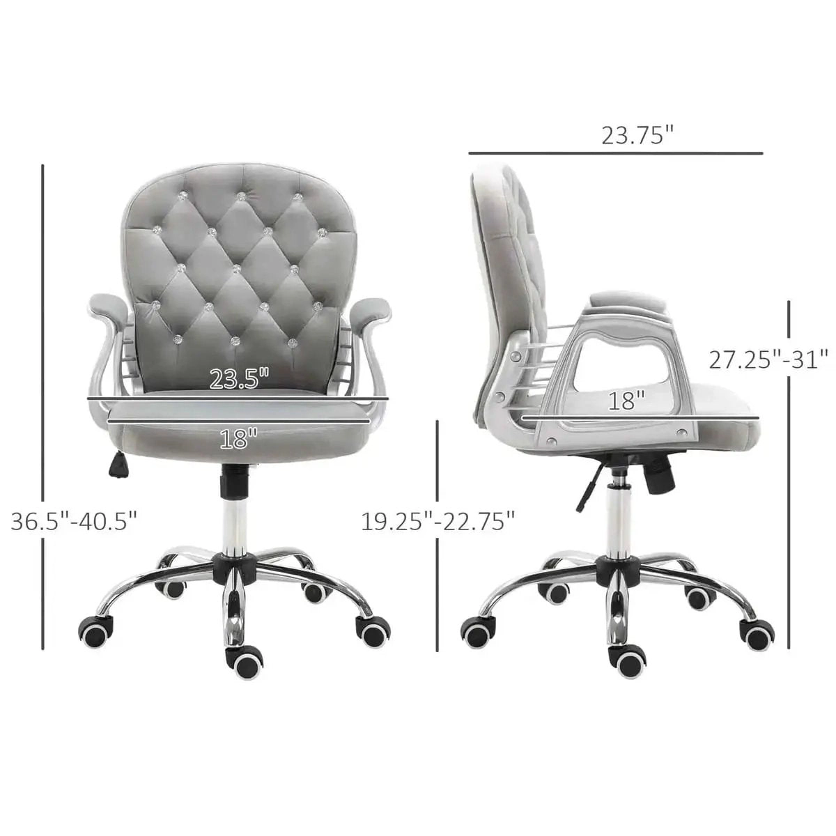 Platinum-Level Office Chairs Gray Velvet Swivel Office Chair with Adjustable Height
