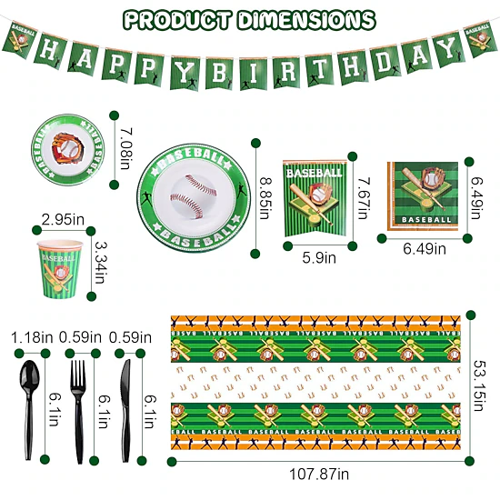 GBruno 171-Piece Baseball Party Supplies Kit