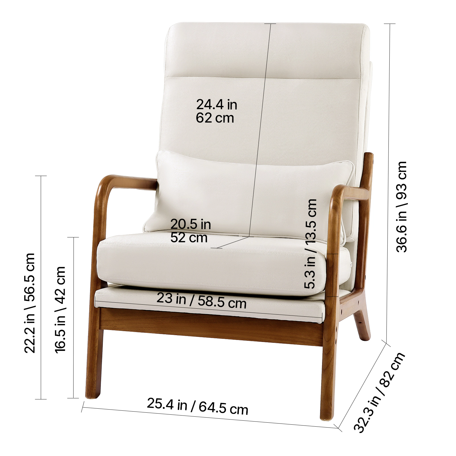HONGGE Mid Century Modern Accent Chair with Solid Wood Frame, Non-Slip Legs, Linen Fabric