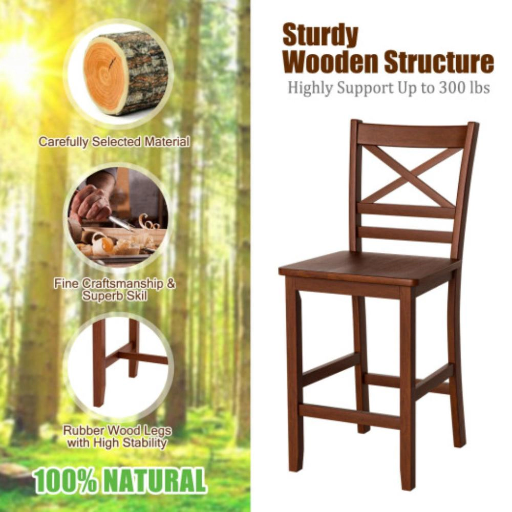Hivvago Set Of 2 Bar Stools 25 Inch Counter Height Chairs With Rubber Wood Legs