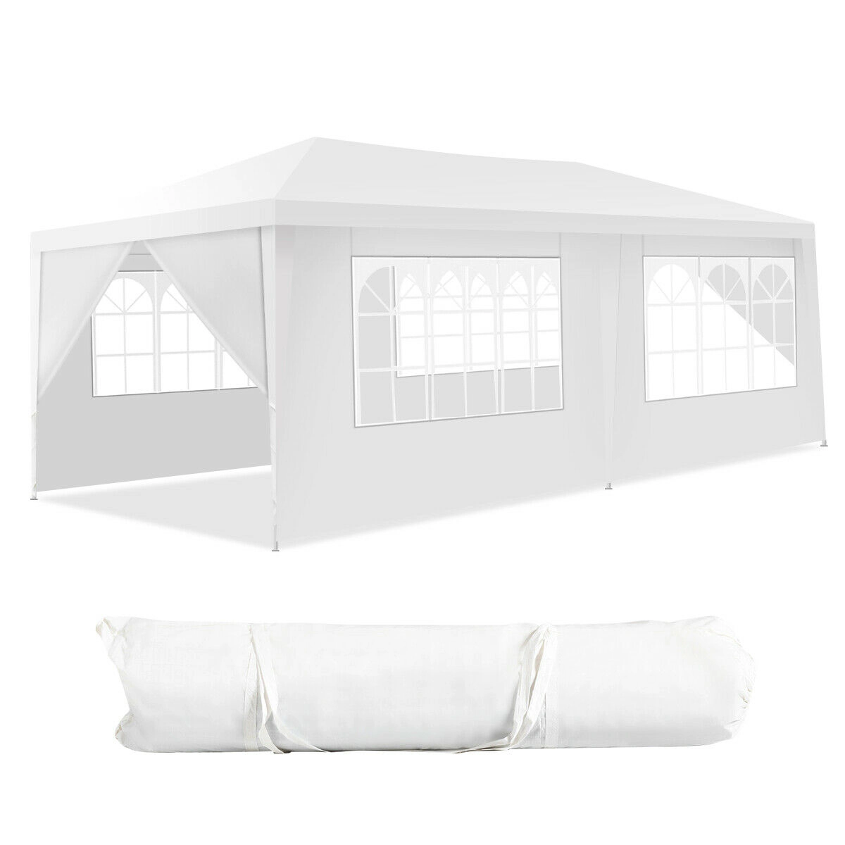 SUGIFT 231.5 x 116 x 101-in Outdoor Gazebo Canopy Tent with 6 Sidewalls Zippered Doors Stakes and Carry Bag White