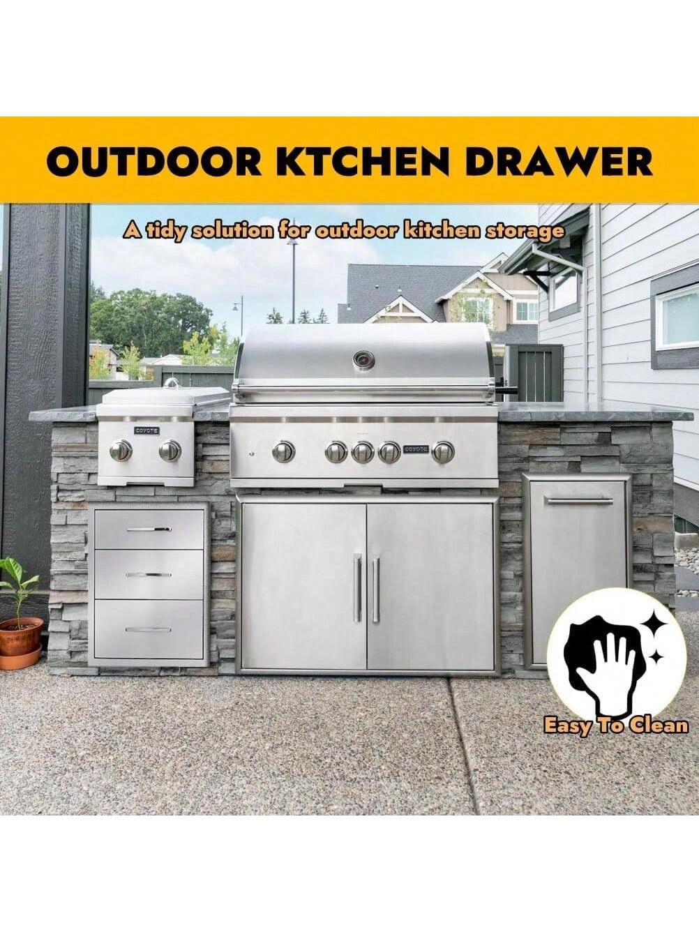 BebreezChic Stainless Steel BBQ Drawer, Outdoor Kitchen, 30x10in, Triple Drawer, 304 Steel