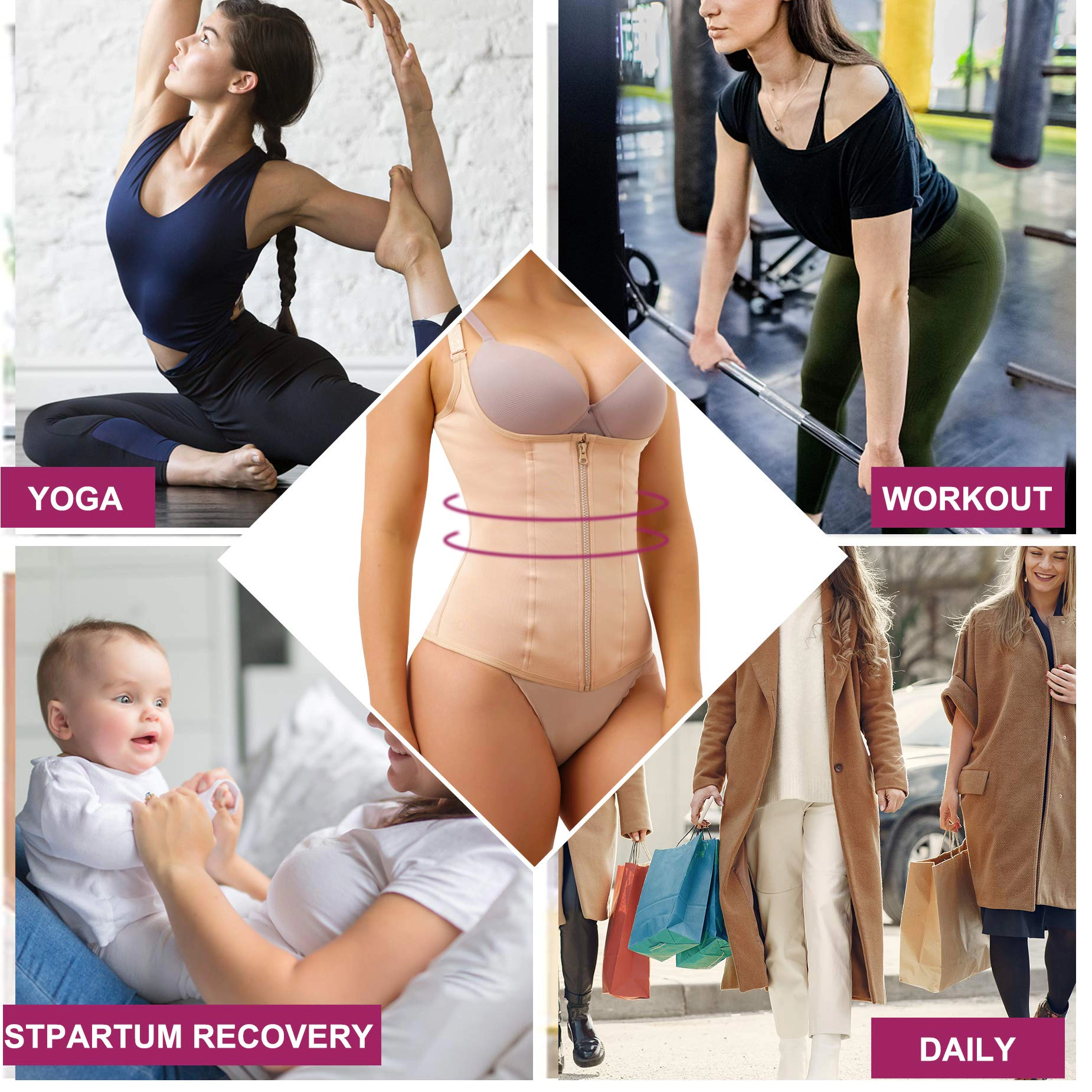 Nebility Women Adjustable Strap Zipper Shapewear Waist Trainer Tank Top