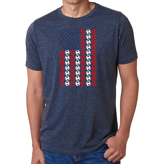 LA Pop Art Men's Cotton/Poly Blend Soccer Flag T-Shirt, Crew Neck Short Sleeve