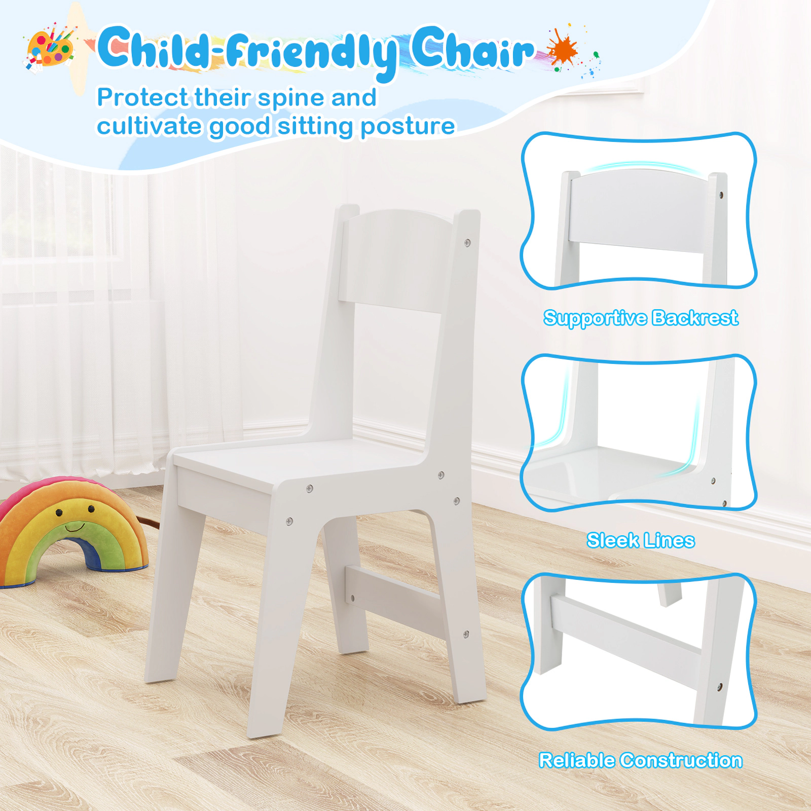 SUGIFT Kids Art Table and Chair Set with Storage Shelf and Paper Roll 110-lb Table 165-lb Chair White