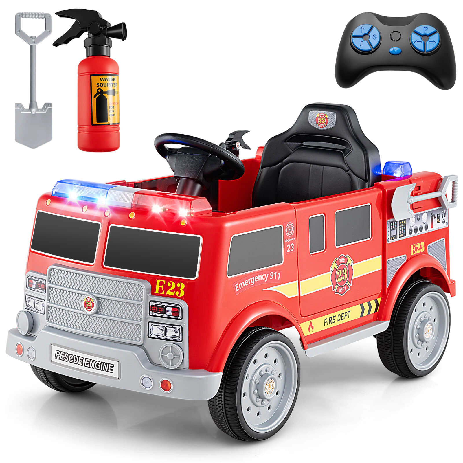 Costway Kids Ride on Police Car 12V Battery Powered Electric Vehicle with 3 Speeds