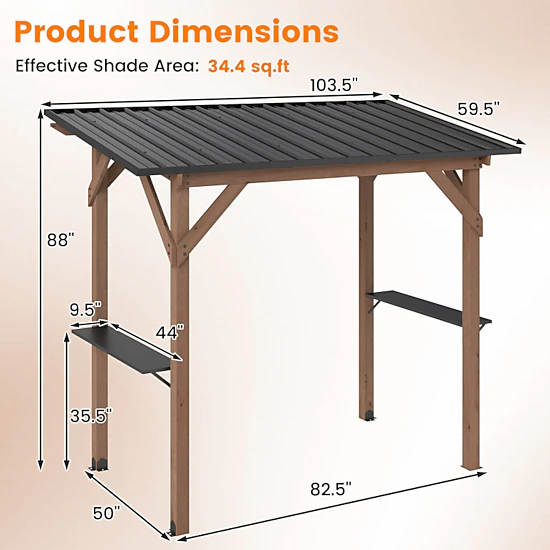 Hivvago Grill Gazebo Cedar Wood Bbq Gazebo With 2 Side Serving Shelves