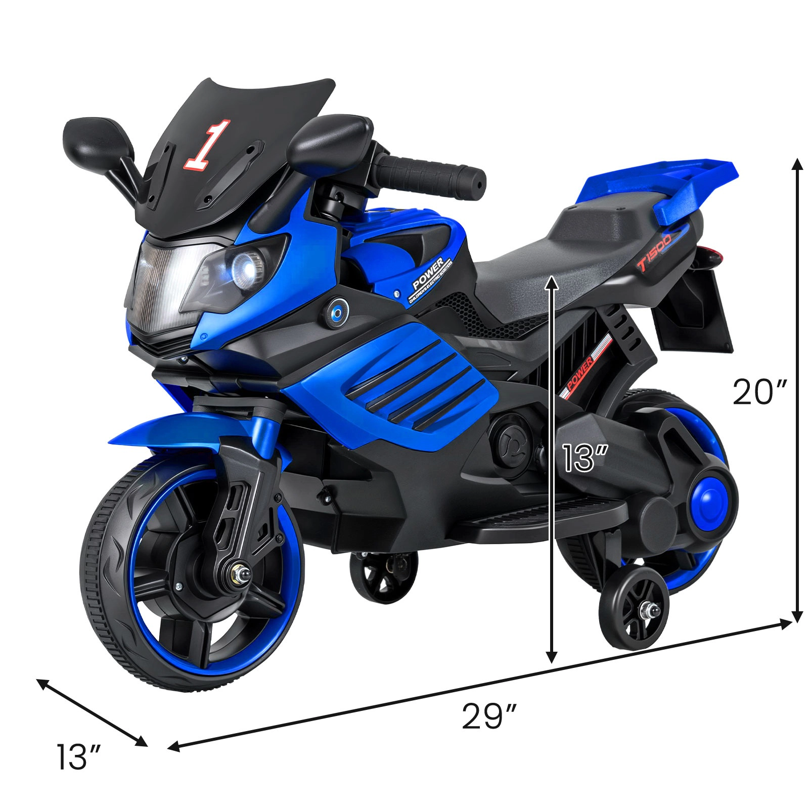 SUGIFT 6V Battery-Powered Kids Motorcycle Ride-On with Headlights Music Foot Pedal and Detachable Training Wheels 55-lb