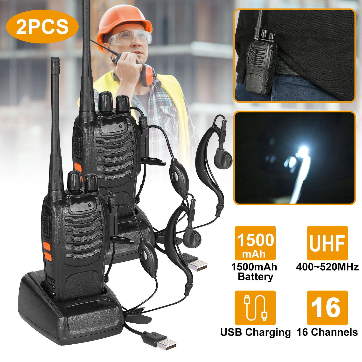 GBruno 2-Pack UHF Walkie Talkies